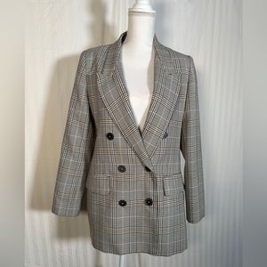 Zara Woman Plaid Herringbone Double Breasted Jacket Blazer Sz L